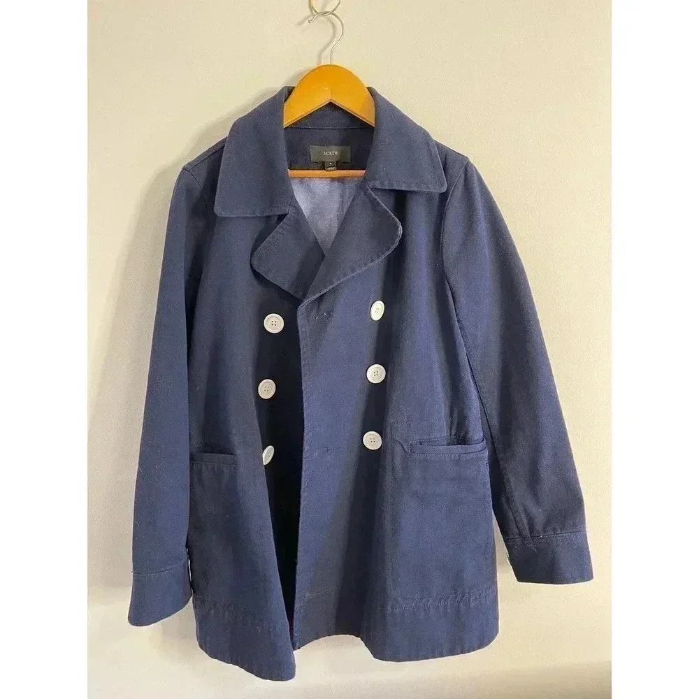 J Crew Heavyweight  Cotton Peacoat size 6 Navy Twill preppy nautical - Picture 6 of 12